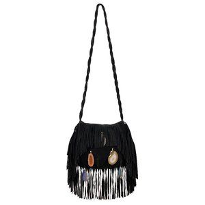 Ember Skye 'Kate' Fringe Suede Leather Satchel with Agate Stones
